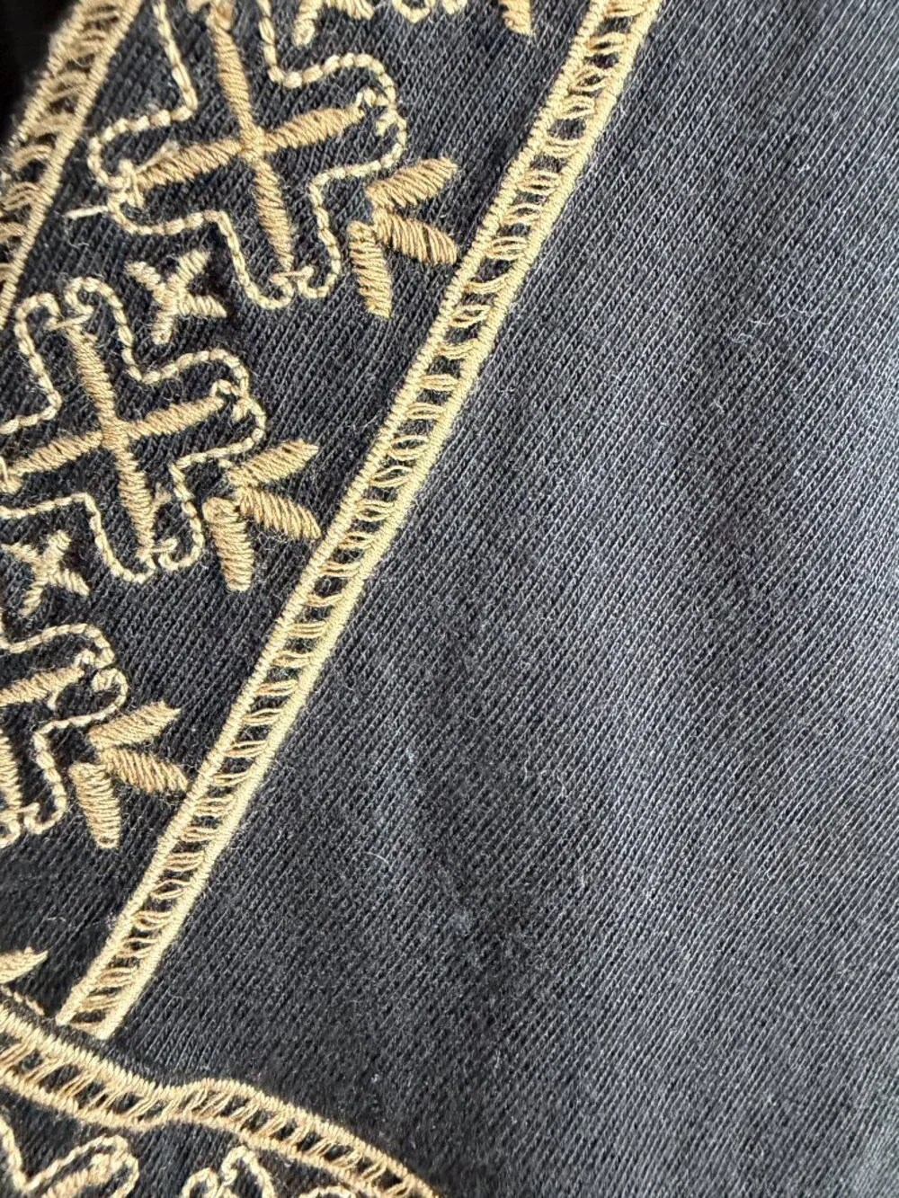 J. Jill Embroidered Peasant Tunic Dress Black Gold Boho Shift Large - Picture 8 of 12